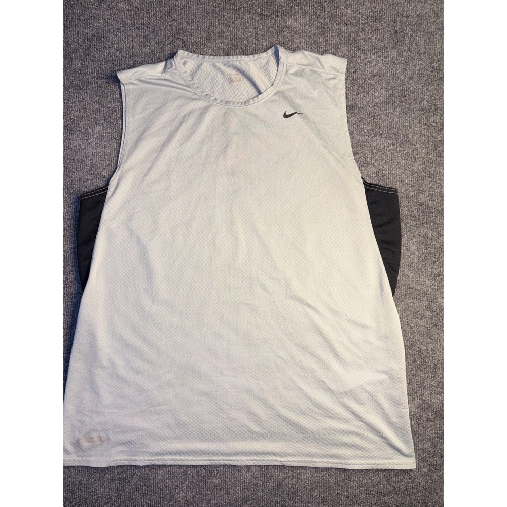 Nike Tank Top Men's Medium White Black Mesh Sleeveless Athletic Fit Round Neck